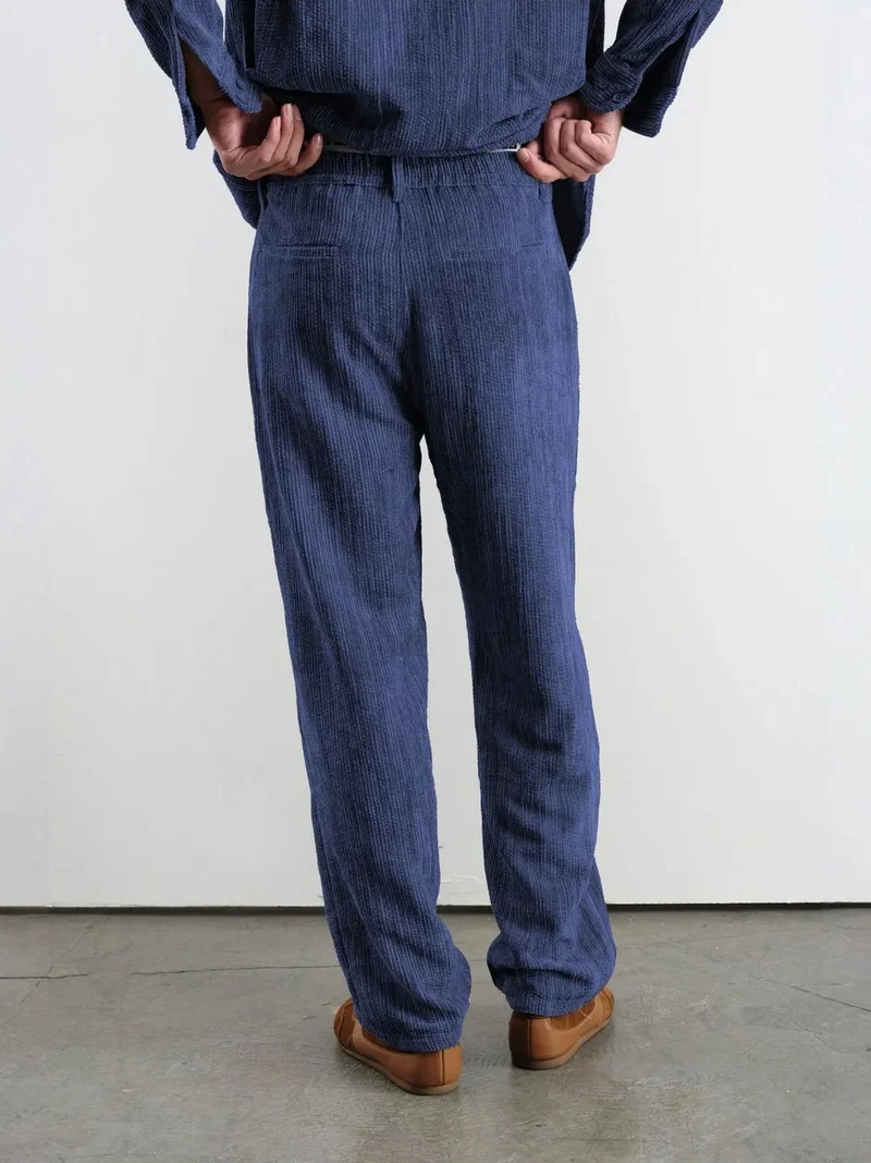 Giesto Navy Blue GIESTO Pleated Velvet Straight Leg Pants for Men | Best Price UAE